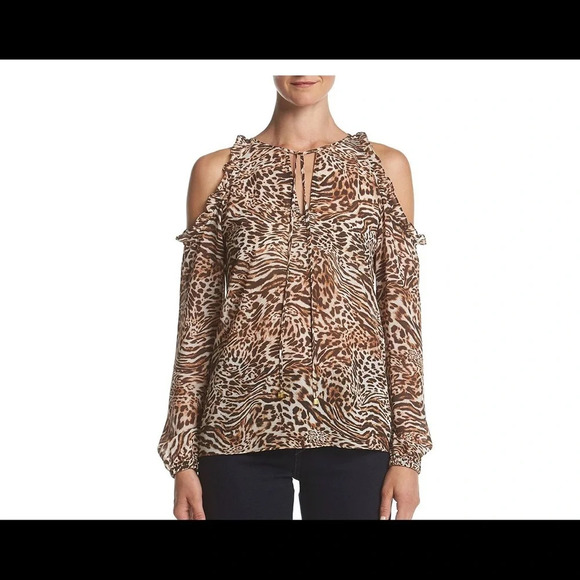 NWT MICHAEL Michael Kors Big Cat Cold Shoulder‎ Top - Picture 2 of 8